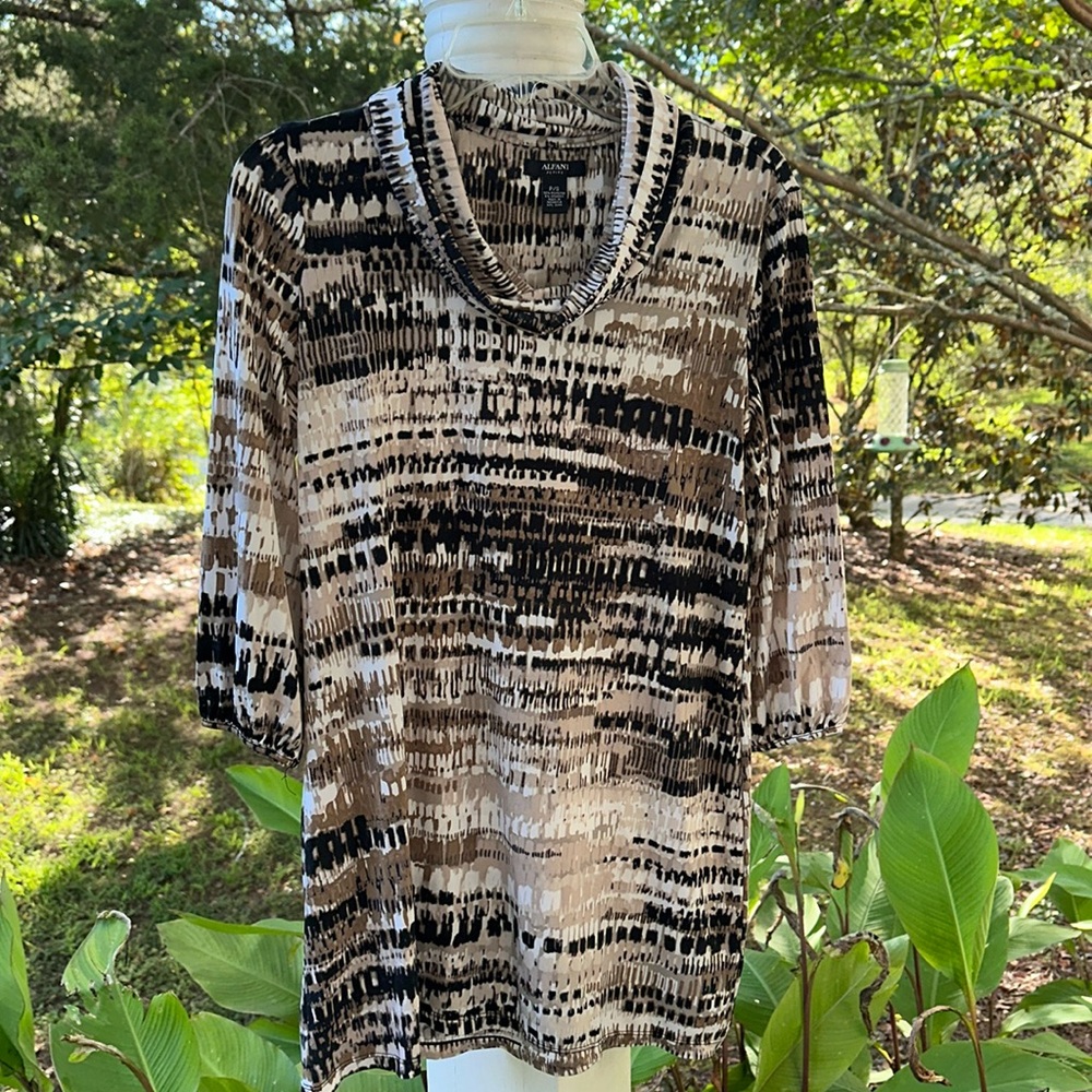 Alfani petite cowl neck mini dress with 3/4 length sleeves